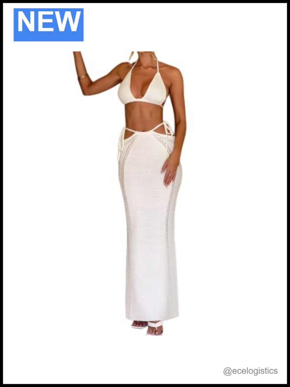 Crochet 2 Piece Cover Up Set Hollow Out Swimwear Beach Dress 80% Acrylic